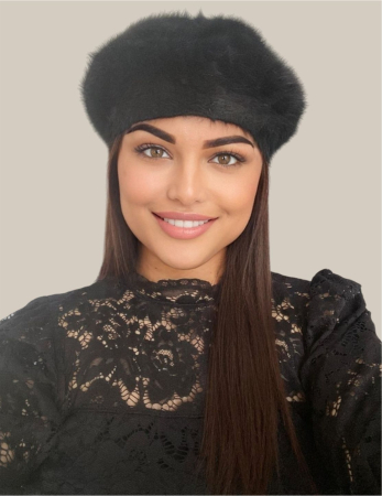 Bereta lux din lana fina si pufoasa de Angora - Princess (NEGRU) - marime universala [2]