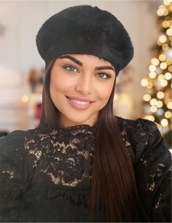 BERETE DAMA - Bereta lux din lana fina si pufoasa de Angora - Princess (NEGRU) - marime universala