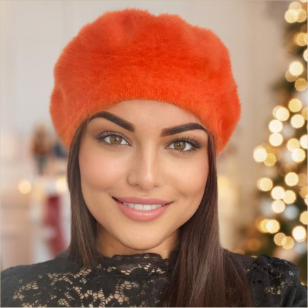 Bereta lux din lana fina si pufoasa de Angora - Princess (PORTOCALIU) - marime universala [2]