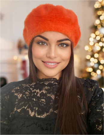BERETE DAMA - Bereta lux din lana fina si pufoasa de Angora - Princess (PORTOCALIU) - marime universala