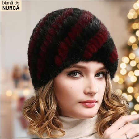 CACIULI LUX - Caciula din blana de NURCA - Princess Lux (NEGRU+GRENA) - marime universala
