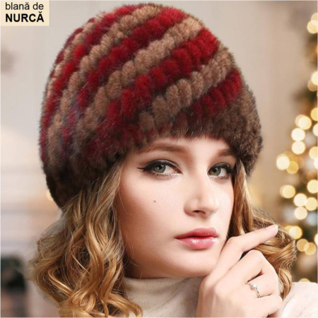 CACIULI LUX - Caciula din blana de NURCA - Princess Lux (MARO+GRENA) - marime universala