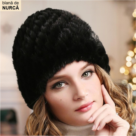 CACIULI LUX - Caciula din blana de NURCA - Princess Lux (NEGRU) - marime universala