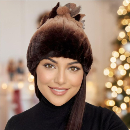 CACIULI DAMA - COLECTIA LUX - Caciula cu blana de ȘINȘILA - Royal Lux (MARO în degrade) - marime universala