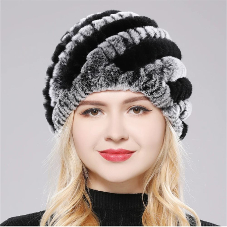 OFERTA ZILEI! Caciuli blana la doar 119 lei + transport GRATIS - Caciula eleganta din blana ALISE Chic (GRI+NEGRU) - marime universala