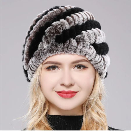 OFERTA ZILEI! Caciuli blana la doar 119 lei + transport GRATIS - Caciula eleganta din blana BIA Chic (MARO/GRI+NEGRU) - marime universala