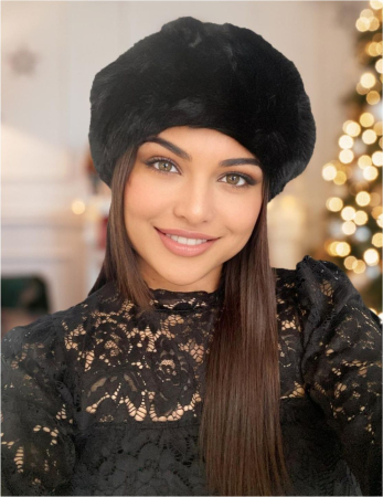 CACIULI BLANA - Caciula eleganta din blana JULIETTE (NEAGRA) - marime universala, reglabila