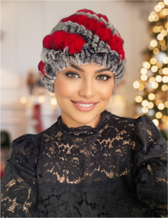 CACIULI BLANA: profita de oferta zilei cu 60% reducere + transport GRATIS - Caciula eleganta din blana MARA (GRI+ROSU) - marime universala