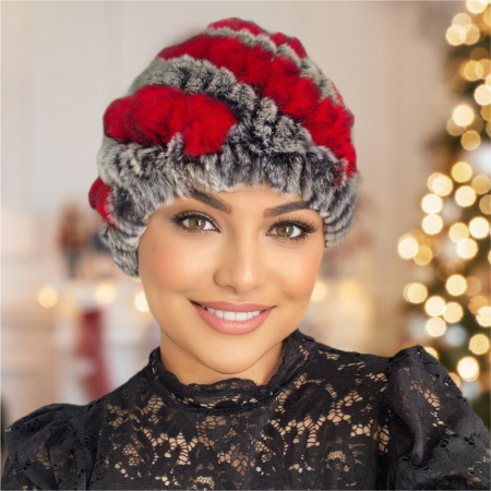 Caciula eleganta din blana MARA (GRI+ROSU) - marime universala [4]