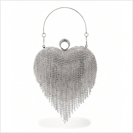 Geanta lux de ocazie tip inima cu strasuri (ARGINTIE) [3]