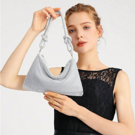 GENTI OCAZIE - Geanta de ocazie tip plic cu strasuri BOLERO (ARGINTIE)