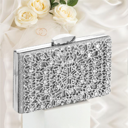 GENTI OCAZIE - Geanta lux de ocazie clutch LADY GLAM (ARGINTIE)