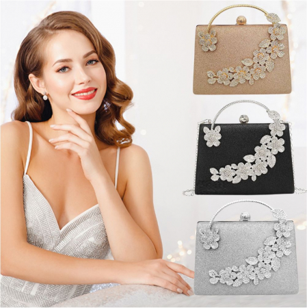 GENTI OCAZIE - Geanta lux de ocazie clutch LADY ROSE (NEAGRU/ARGINTIU/AURIU)