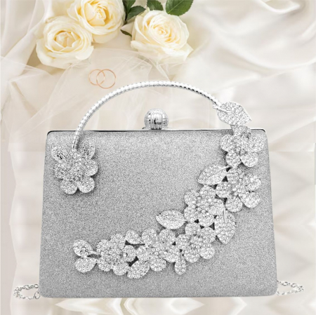 GENTI OCAZIE - Geanta lux de ocazie tip clutch LADY ROSE (ARGINTIE)
