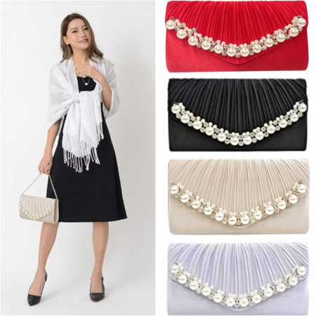GENTI OCAZIE - Geanta lux tip plic satinat cu perle si strasuri Lady Chic (4 CULORI)