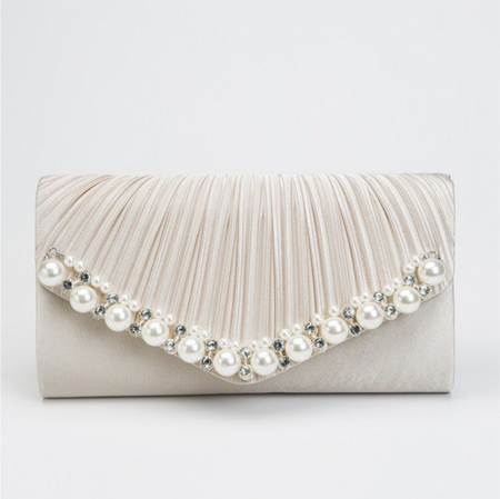 Geanta lux tip plic satinat cu perle si strasuri Lady Chic (BEJ sampanie) [1]