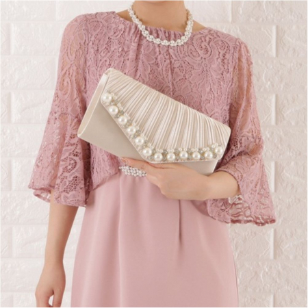 Geanta lux tip plic satinat cu perle si strasuri Lady Chic (BEJ sampanie) [2]