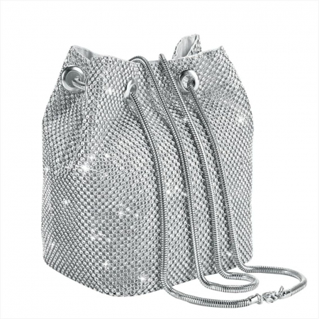 Geanta lux de ocazie tip saculet cu cristale BOEMA LUX (ARGINTIU) [2]