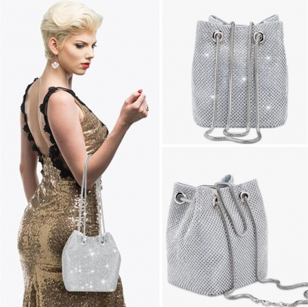 Geanta lux de ocazie tip saculet cu cristale BOEMA LUX (ARGINTIU) [1]