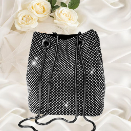 GENTI OCAZIE - Geanta lux de ocazie tip saculet cu cristale BOEMA LUX (NEGRU)