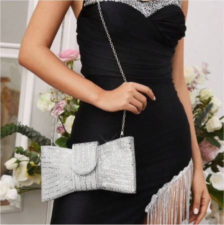 Geanta lux in forma de funda cu strasuri argintii Glamour Lux (ARGINTIU) [1]