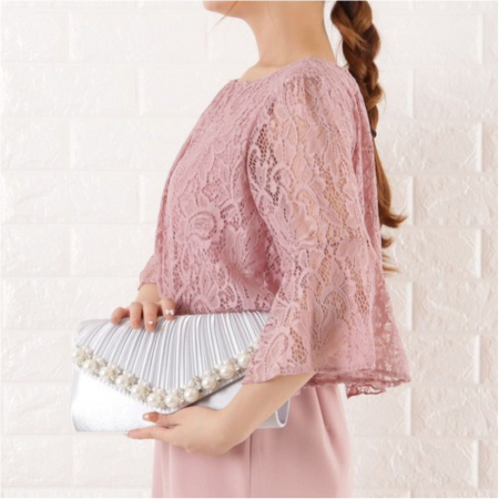 Geanta lux tip plic satinat cu perle si strasuri Lady Chic (ALB sidef) [3]