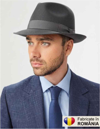 PALARII BARBATI LUX - Palarie barbati cu boruri clasice din fetru lux Mister Fedora Lux (GRI)
