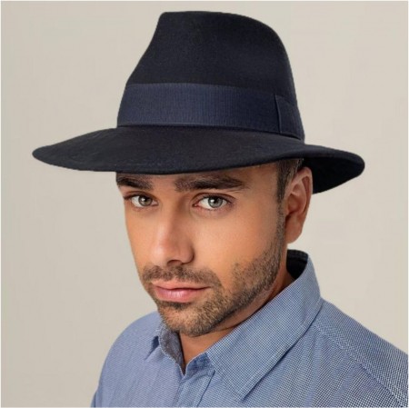 Palarie barbati din fetru lux cu boruri italiene ITALIAN STYLE (BLEUMARIN) [1]
