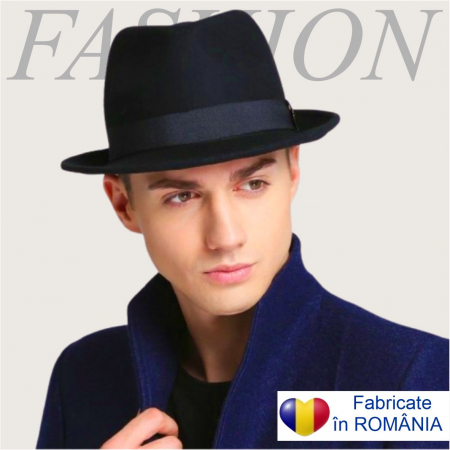PALARII BARBATI LUX - Palarie barbati din fetru lux Mister Fedora Lux (BLEUMARIN)