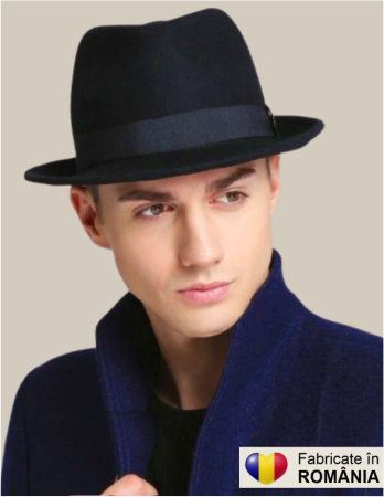 PALARII BARBATI LUX - Palarie barbati din fetru lux Mister Fedora Lux (BLEUMARIN)