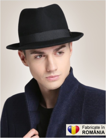 PALARII BARBATI LUX - Palarie barbati din fetru lux Mister Fedora Lux (NEGRU) - marimi de la 53 la 60
