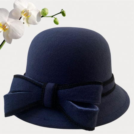 Palarie dama cu boruri delicate si funda luxurianta MISS ALISS (BLEUMARIN) - marime unica, reglabila [2]