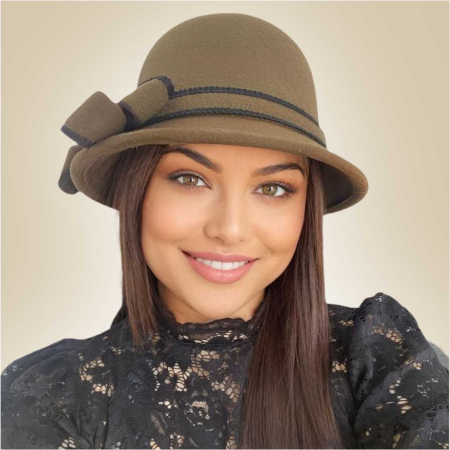 Palarie dama cu boruri delicate si funda luxurianta MISS ALISS (KAKI) - marime unica, reglabila [1]