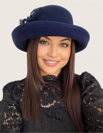 Palarie dama cu boruri elegante si decor luxuriant GLORIOSSA (BLEUMARIN) - marime unica, reglabila [1]