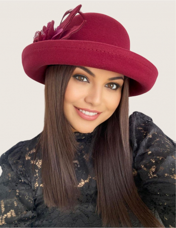 Palarie dama cu boruri elegante si decor luxuriant GLORIOSSA (GRENA) - marime unica, reglabila [1]