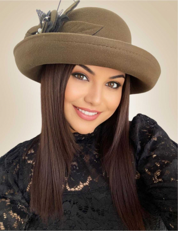 Palarie dama cu boruri elegante si decor luxuriant GLORIOSSA (KAKI) - marime unica, reglabila [1]