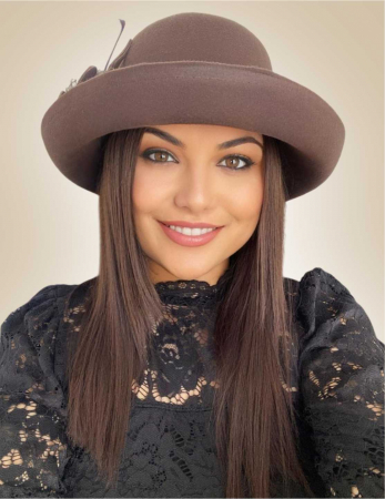 Palarie dama cu boruri elegante si decor luxuriant GLORIOSSA (MARO mahon) - marime unica, reglabila [1]