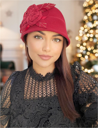 Palarii dama tip toca cu accesorii florale ARIANA (GRENA trandafiriu) - marime unica, reglabila [1]