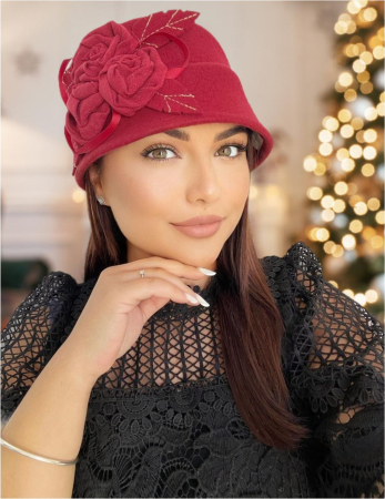 PALARII ELEGANTE - Palarii dama tip toca cu accesorii florale ARIANA (GRENA trandafiriu) - marime unica, reglabila