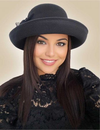 Palarie dama cu boruri mari si elegante si decor luxuriant GLORIOSSA (NEGRU) - marime unica, reglabila [1]