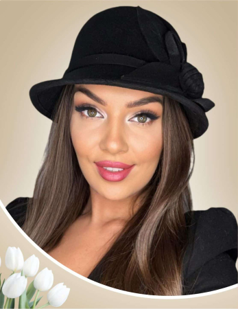 PALARII FEMEI - Palarie dama cu boruri mici  LADY ROSE negru, reglabila