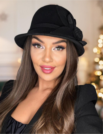 PALARII ELEGANTE - Palarie dama cu boruri mici  LADY ROSE negru, reglabila