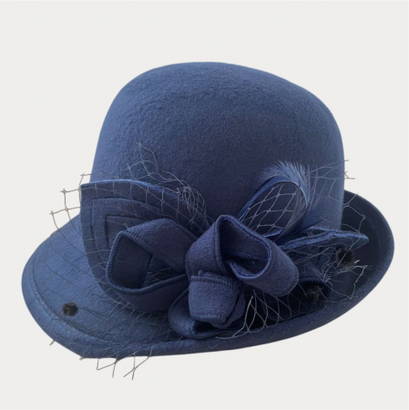 Palarie dama cu boruri mici si decor luxuriant MISS ELEGANCE (BLEUMARIN) - marime unica, reglabila [3]