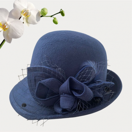 Palarie dama cu boruri mici si decor luxuriant MISS ELEGANCE (BLEUMARIN) - marime unica, reglabila [2]