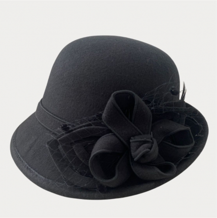 Palarie dama cu boruri mici si decor luxuriant MISS ELEGANCE (NEGRU) - marime unica, reglabila [2]