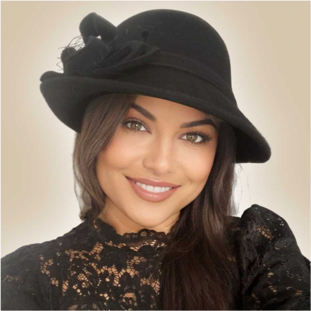 Palarie dama cu boruri mici si decor luxuriant MISS ELEGANCE (NEGRU) - marime unica, reglabila [4]