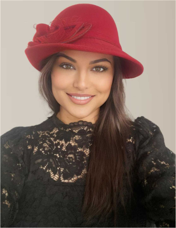 Palarie dama cu boruri mici si decor luxuriant MISS ELEGANCE (ROSU trandafiriu) - marime unica, reglabila [2]