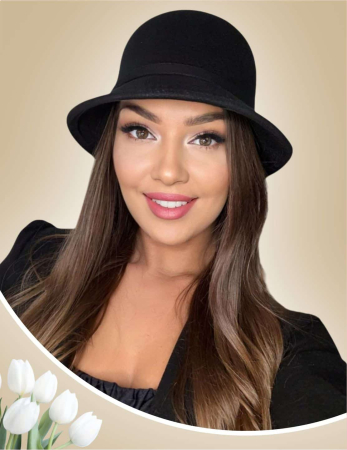 PALARII FEMEI - Palarie dama cu boruri mici MISS negru, reglabila