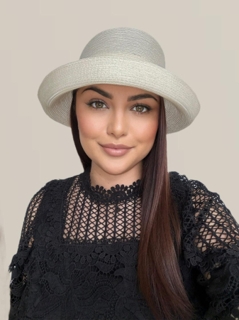 Palarie dama din organza dantelata AMIRA LUX-palarie crem, reglabila [3]