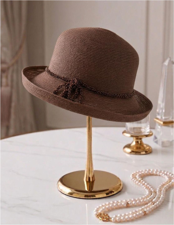 Palarie dama din organza dantelata AMIRA LUX-palarie maro mahon, reglabila [4]